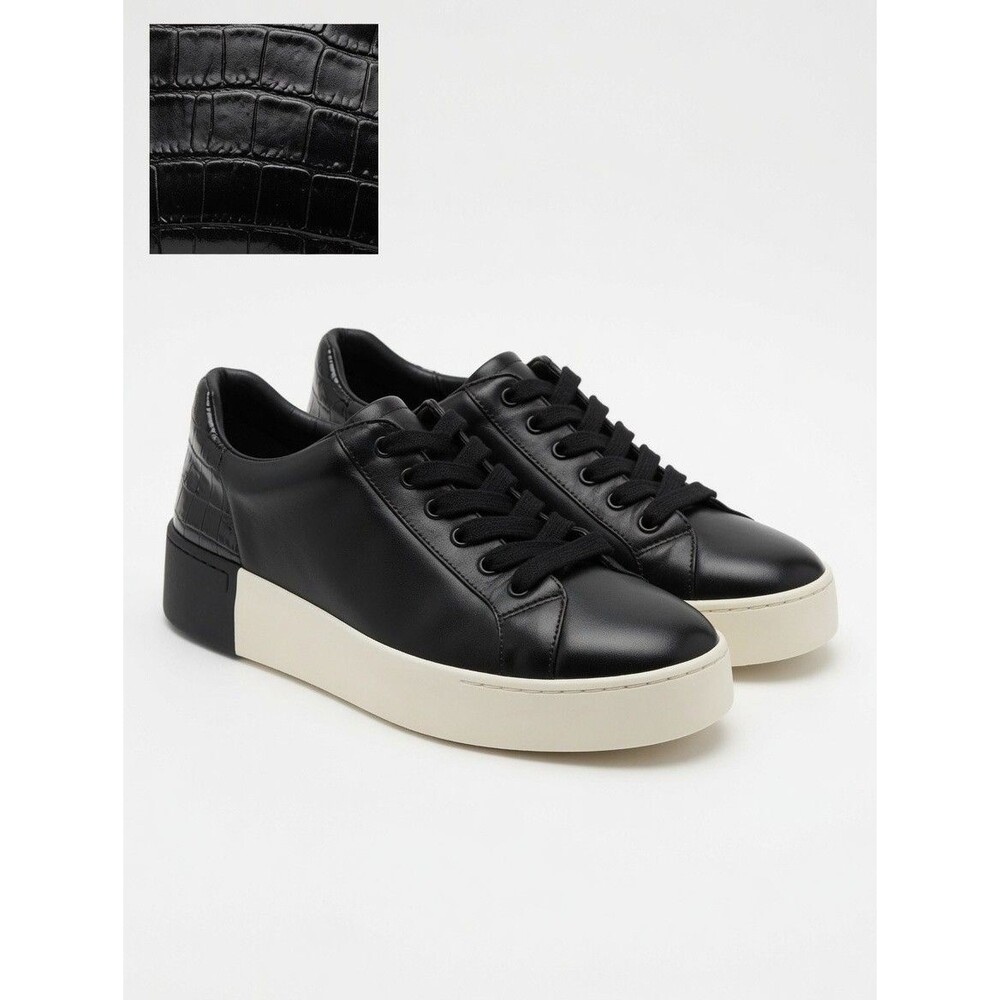 VINCE Bensley Leather Platform Sneakers Black Womens Sz 8 Shoes Croc Embossed